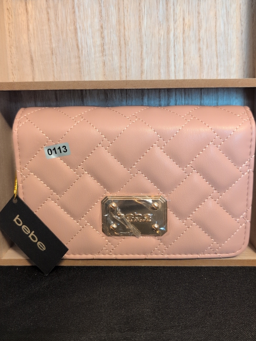 bebe Quilted Blush Pink Crossbody Bag with Gold Plate